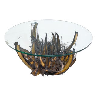 Silas Seandel Style Brutalist Mid Century Illuminated Sculptured Metal Coffee Table For Sale