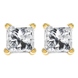 IGI Certified 3/8 Cttw Princess-Cut Square Diamond 4-Prong Solitaire Stud Earrings in 14K Yellow Gold, A Pair (L-M Color, I1-I2 Clarity) For Sale