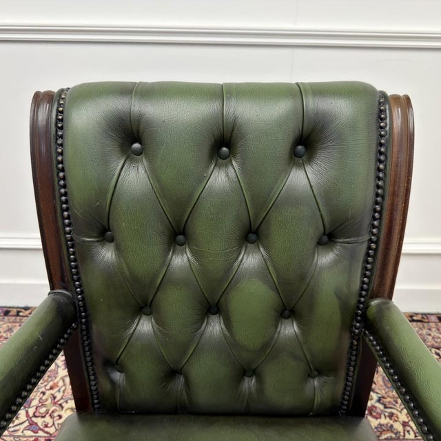 English Green Chesterfield Desk Chair For Sale - Image 5 of 9