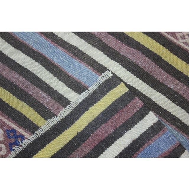 Late 20th Century Rustic Style Turkish Stripe Design Ethnic Wool Kilim Rug For Sale - Image 12 of 13