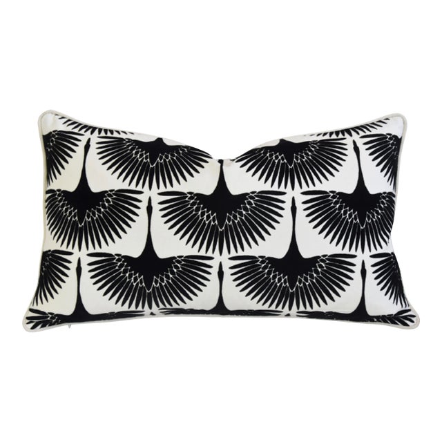 Black Geese Birds in Flight Feather/Down Flocked Velvet Pillow 26" X 15" For Sale