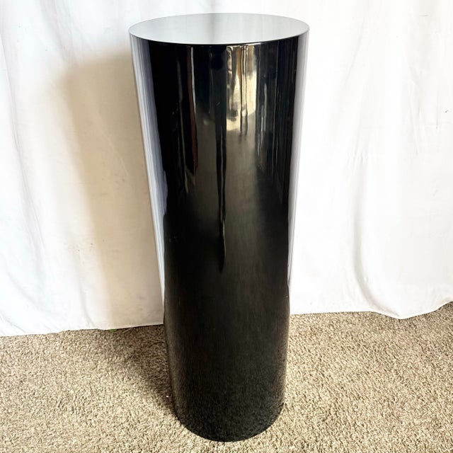 Wood Postmodern Black Lacquered Cylindrical Pedestal For Sale - Image 7 of 7