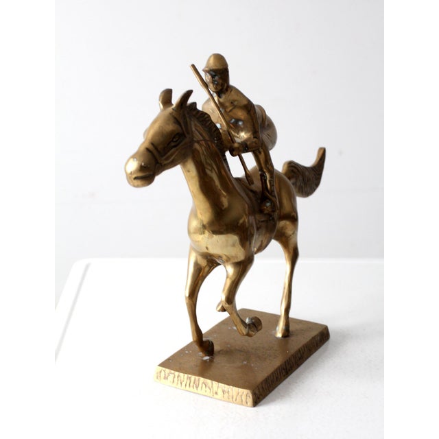 Mid-Century Modern Vintage Brass Horse and Jockey Sculpture For Sale - Image 3 of 12
