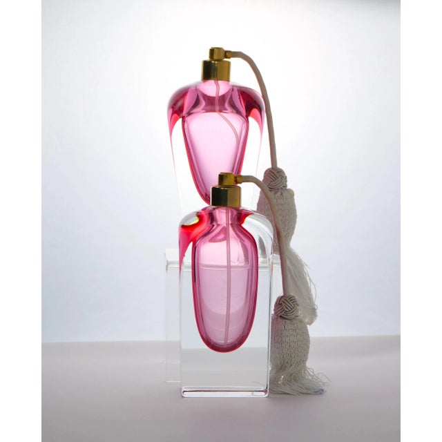 Pink Tall & Elegant Pink Heavy Cut Crystal Venetian Perfume Bottle For Sale - Image 8 of 10