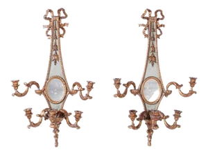 Antique Italian Carved Wood Gilt and Painted Wall Sconces - a Pair