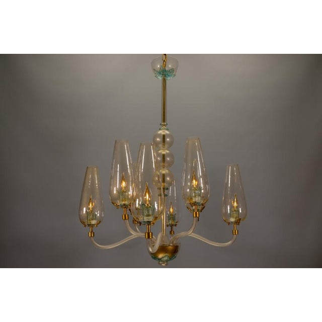Italian Murano Glass Eight-Light Chandelier with Golden Accents, 1970s For Sale - Image 13 of 18