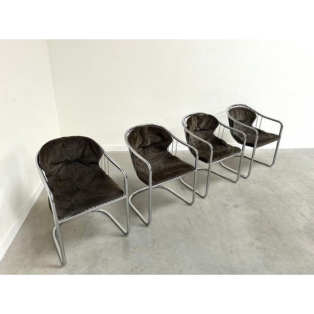 Mid-Century Modern Vintage Italian Cantilever Dining Chairs by Gastone Rinaldi for Rima, 1980s, Set of 4 For Sale - Image 3 of 14