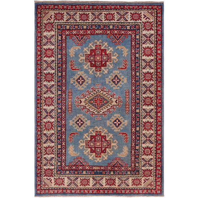 Southwestern Kazak Light Blue/Beige Wool Rug - 3'1''x4'5'' For Sale - Image 9 of 10