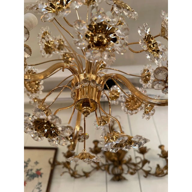 Gold 24 Carat Gold Plated & Crystal Flower Chandelier For Sale - Image 8 of 10