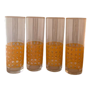 Mid 20th Century Libbey Woven Cane Highball Glasses- Set of 4
