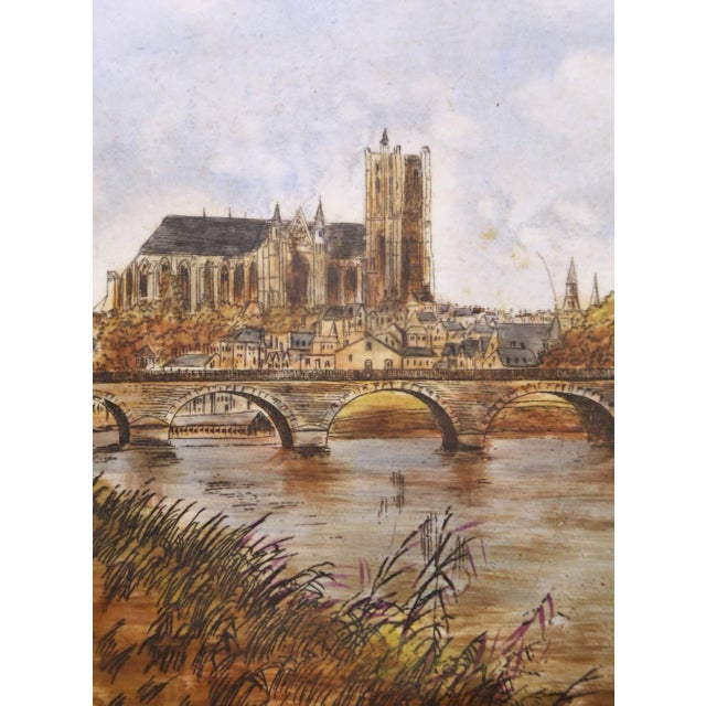 Wood 19th Century French Porcelain Painting of the City of Auxerre in Carved Frame For Sale - Image 7 of 11