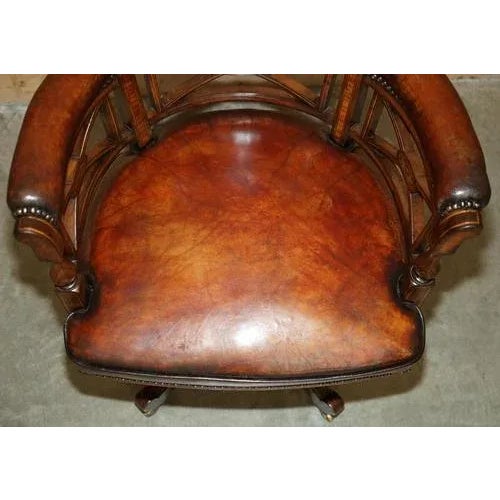 Antique Victorian Brown Leather Captain's Chair by Cornelius V. Smith, 1885 For Sale - Image 9 of 18