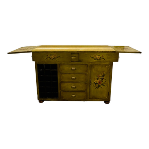 Vintage Solid Wood Hand Painted Wine Bar Cabinet Freestanding Counter Kitchen Island