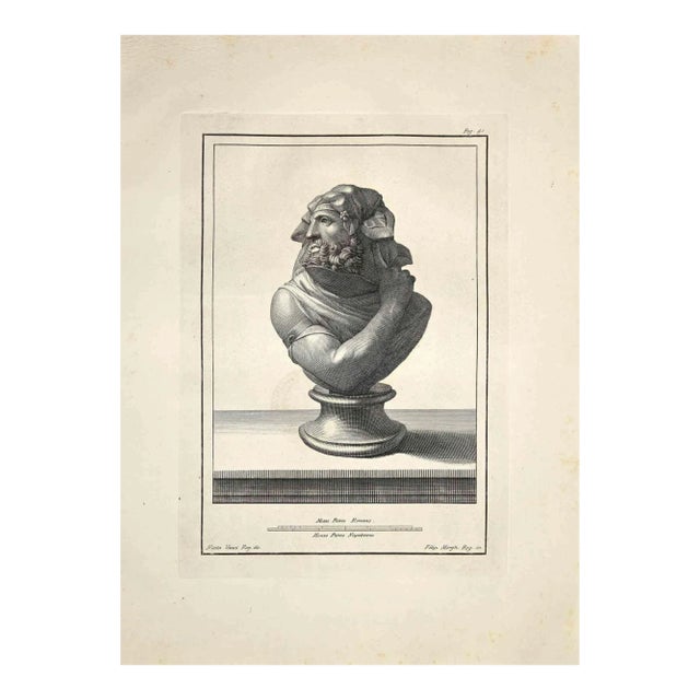 Filippo Morghen, Ancient Roman Bust, Original Etching, Late 18th-Century For Sale
