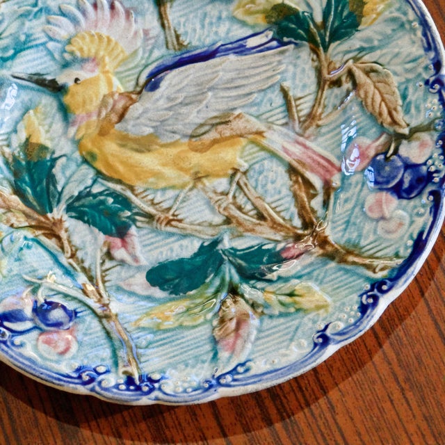 Late 19th Century Antique Bird Plate in Wasmüel Majolica, 1880 For Sale - Image 5 of 9