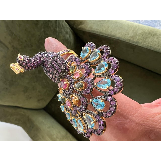 Bochic "Peacock" Vintage Diamond, Sapphire, Ruby & Gem Ring Set 18K Gold & Silver For Sale - Image 9 of 18