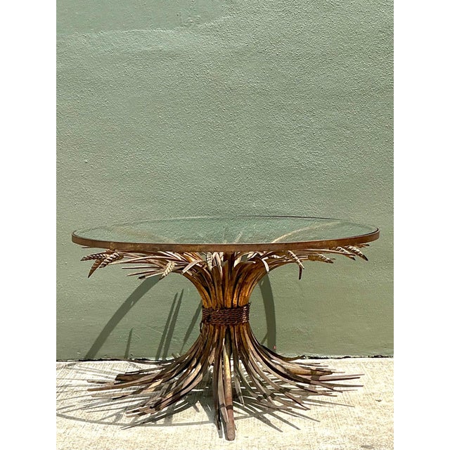 Vintage Distressed Gilt Metal and Glass Wheat Sheaf Table For Sale - Image 12 of 13