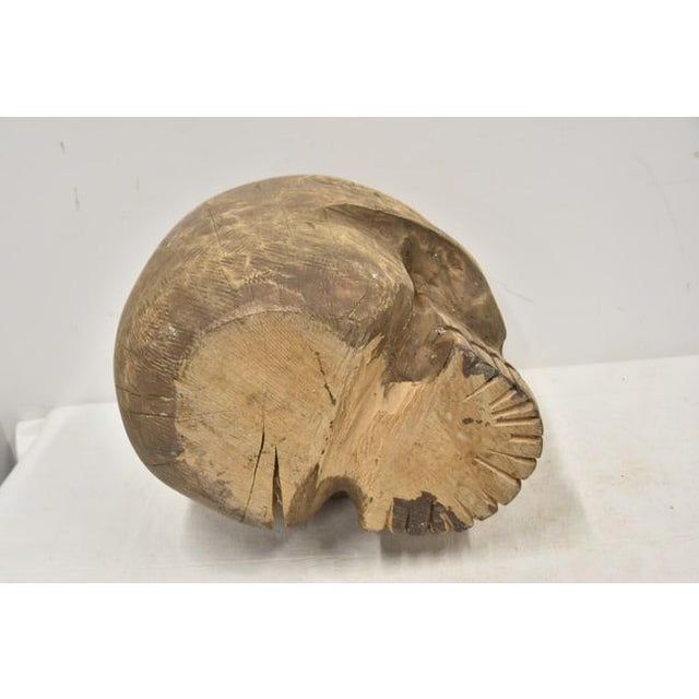 1940s Large Folk Art Skull Wood Carving For Sale - Image 11 of 11