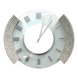 Postmodern Empire Wall Clock — Glass Face With Speckled Granite Accents, 1980s Memphis Style For Sale
