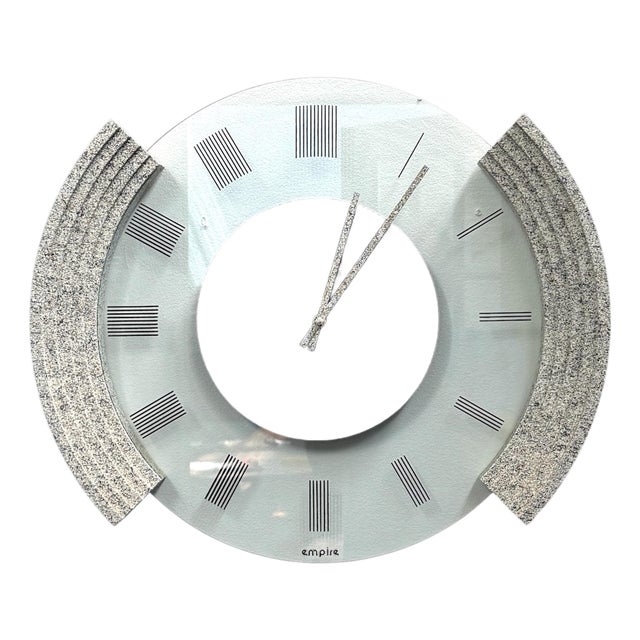 Postmodern Empire Wall Clock — Glass Face With Speckled Granite Accents, 1980s Memphis Style For Sale