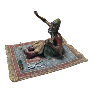 Antique Vienna Bronze Sculpture a Man on Persian Rug by Franz Bergmann