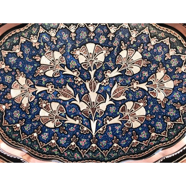 Hand Carved Clove Copper Serving Tray with Handles For Sale - Image 10 of 11