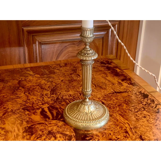 Late 18th Century Pair of Louis XVI Period Candlestick Lamps With Marbleized Shades For Sale - Image 5 of 15