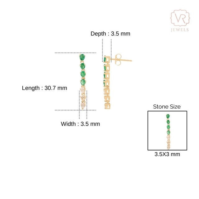 Contemporary Emerald Diamond Wedding Dangle Earrings in 14k Gold- A Pair For Sale - Image 9 of 13