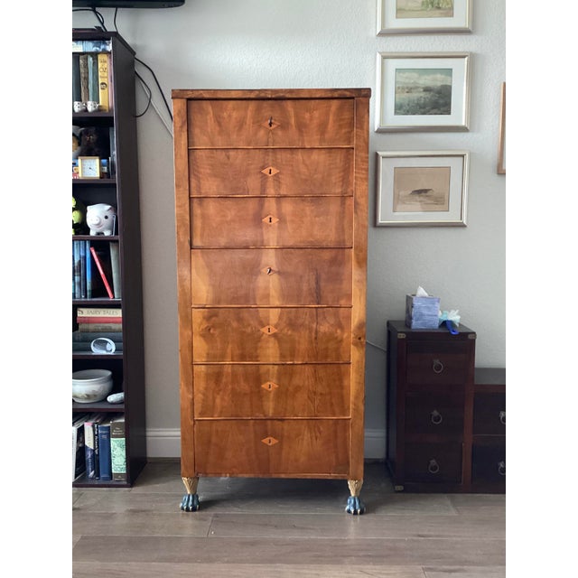 Antique 19th Century Biedermeier Flame Cherrywood Chiffonier / Tall Chest of Drawers For Sale In Houston - Image 6 of 18
