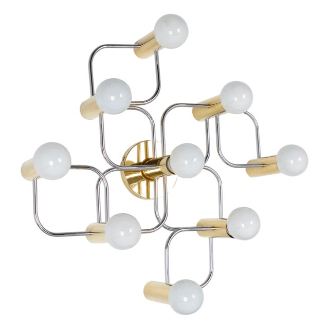 Leola Flush Mount in Brass & Chrome by Sciolari, Germany, 1970s For Sale