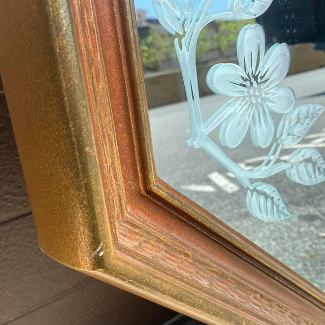 Brass Union City Mirror Co. Floral Etched Octagonal Wall Mirror For Sale - Image 8 of 13