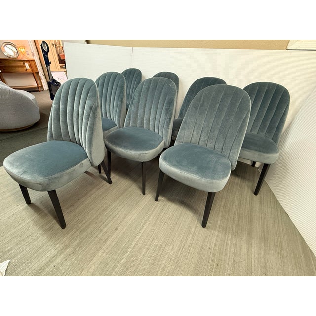 Arhaus Arhaus Arco Channel Back Banks Velvet Dining Chairs, Set of Eight For Sale - Image 4 of 12