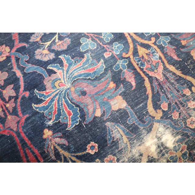 Textile Antique Worn Navy Yazd Rug no. j5349 For Sale - Image 7 of 16
