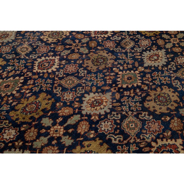 Antique Persian Sultanabad Wool Rug in Blue With Floral Pattern For Sale - Image 9 of 9