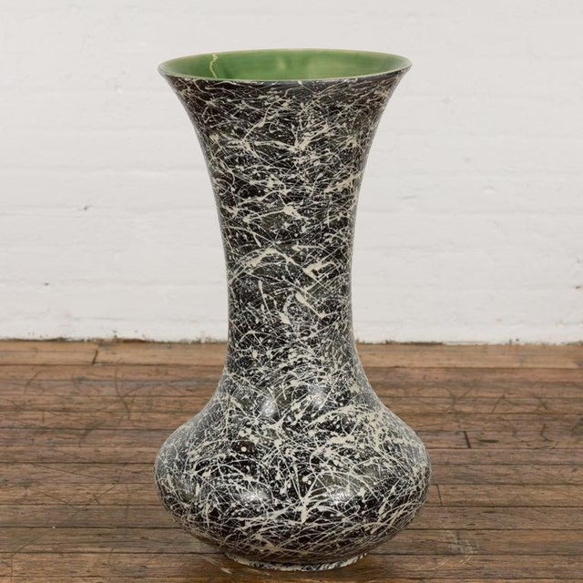 Black Tall Prem Collection Artisan Made Black & White Vase with Dripping Décor For Sale - Image 8 of 12
