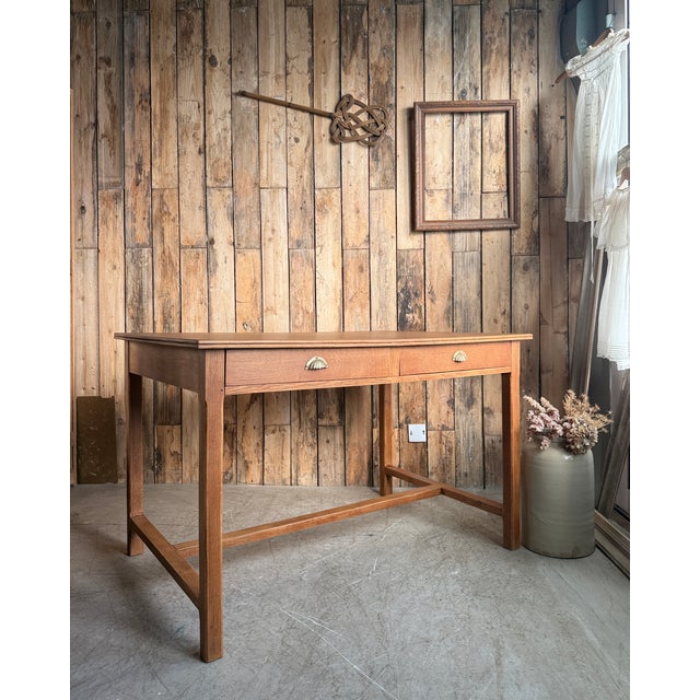 Wood Vintage Desk in Oak, 1950s For Sale - Image 7 of 14