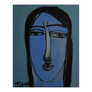 "Woman With Blue Eyes", Original Painting by Rebecca Jack For Sale