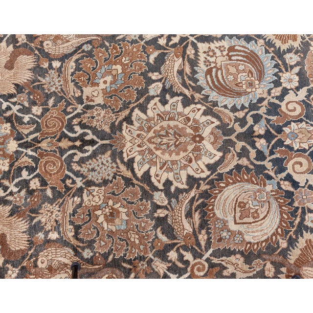 19th Century Persian Tabriz Dark Brown, Beige and Blue Handwoven Wool Rug For Sale - Image 10 of 12