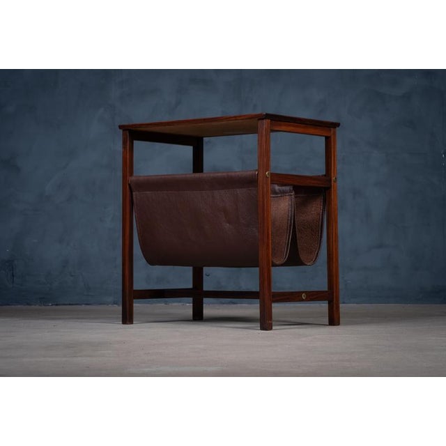 Vintage Danish Magazine Holder in Rosewood and Leather, 1960s For Sale - Image 4 of 11