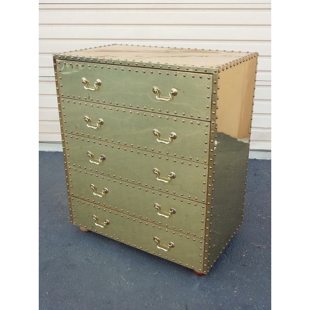 Sarreid Ltd. Vintage Brass Clad Chest of Drawers by Sarreid of Spain For Sale - Image 4 of 11
