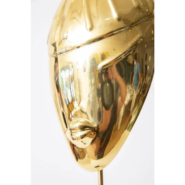 Karl Hagenauer Vintage Hagenhauer Style Brass Face Mask Sculpture on Black Metal Base, 1970's For Sale - Image 4 of 7