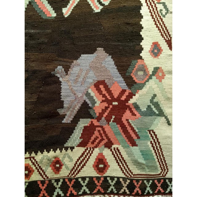 Vintage Caucasian Karabagh Kilim, Flat-Woven Wool, Floral Bouquet Pattern, Dark Brown & Ivory, 5x8 For Sale - Image 16 of 17