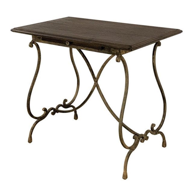 19th French Bistro Table With Iron Lyre Legs & Wood Top With Drawer For Sale - Image 11 of 11