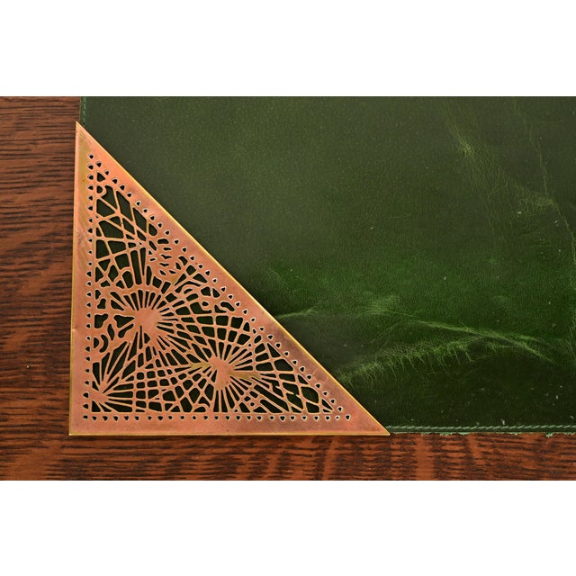 Tiffany Studios New York Pine Needle Bronze Blotter Corners With Leather Desk Blotter For Sale In South Bend - Image 6 of 12