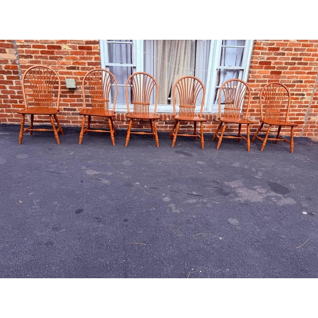Late 20th Century Vintage Edrich Mills Windsor Style Bow Back Oak Dinning Side Chairs. Set of 8 For Sale - Image 5 of 16