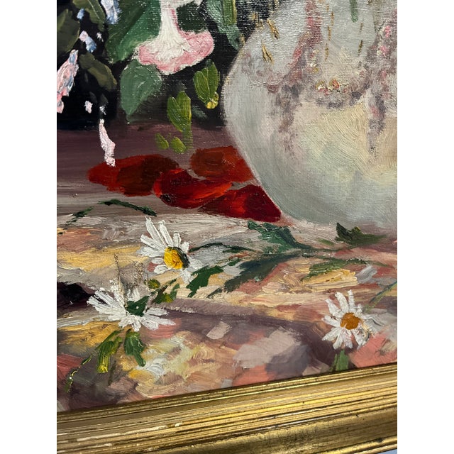 Impressionist Vintage Floral Still Life Oil on Canvas Painting For Sale - Image 6 of 12