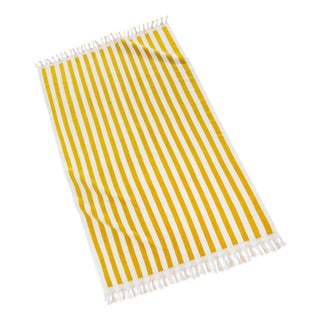 Cannes Striped Beach Towel with Fringe, Yellow/White For Sale