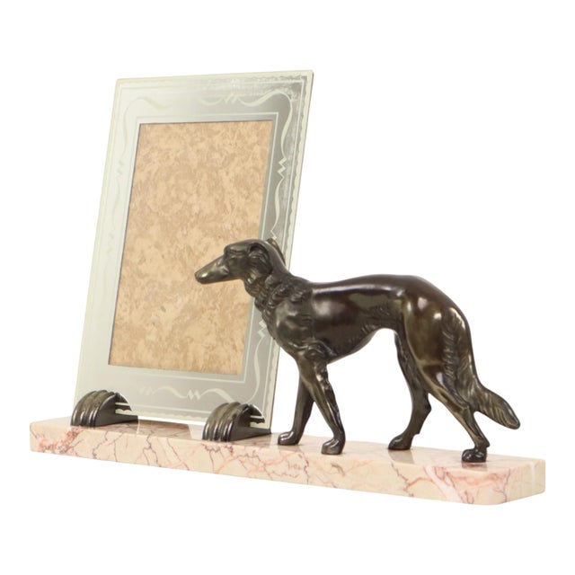 Large Art Deco Marble Photo Frame with Greyhound, 1930s For Sale - Image 3 of 17