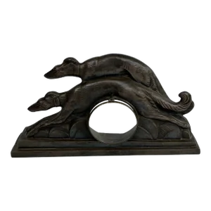 French Art Nouveau Metal Bronze of Greyhound Dog Figurines