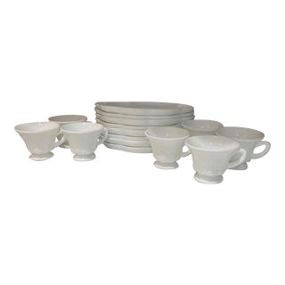 Vintage 1970s Indiana Glass Company Milk Glass Snack Set - 13 Piece Set For Sale